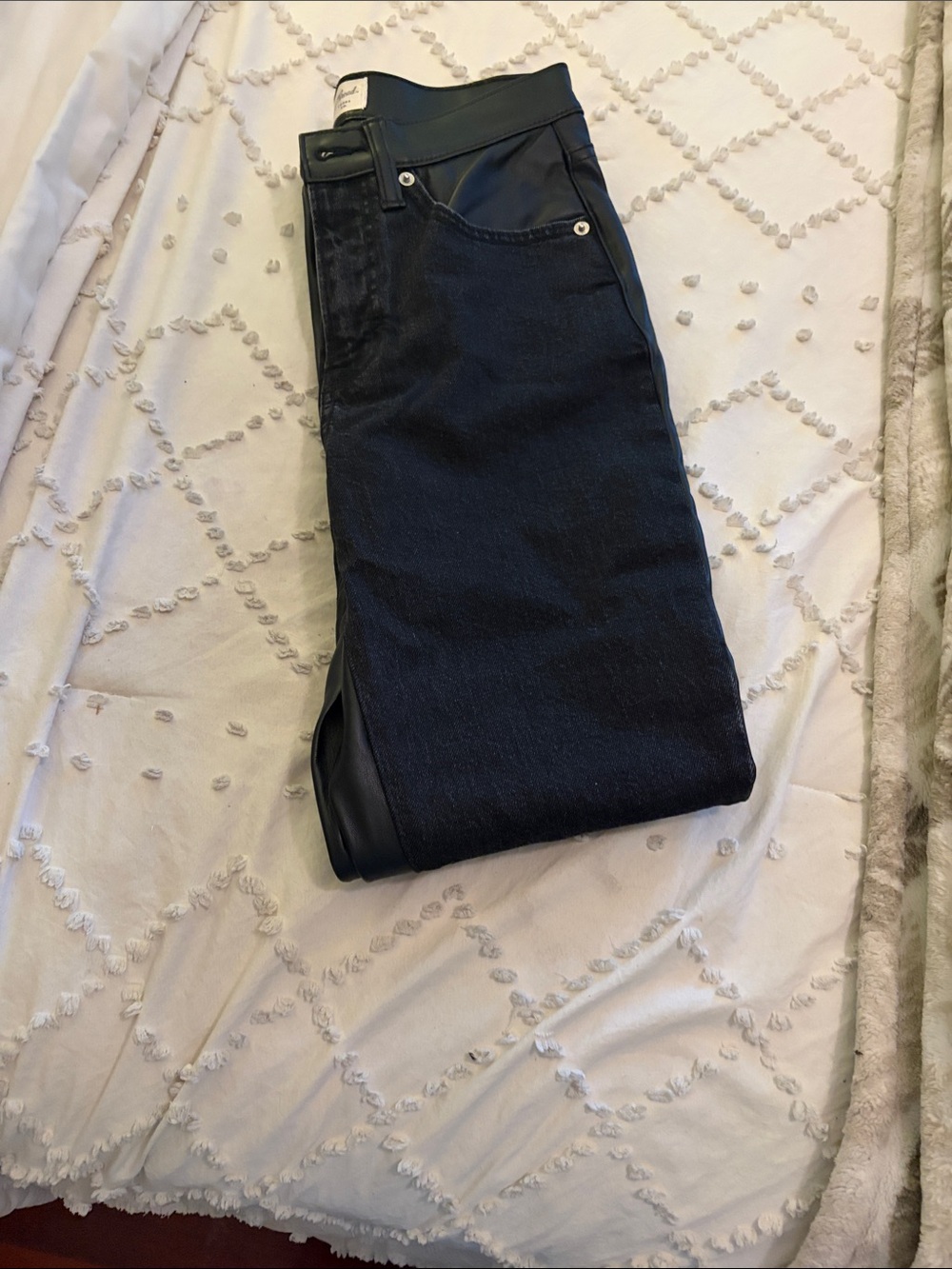 Universal Thread Black Skinny Jeans with Faux Leather Trim